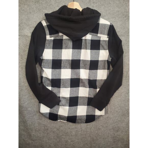 Hollister Women's Size XS Black & White Buffalo Check Button Up Hoodie - Picture 2 of 6
